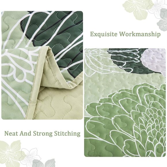 New Sage Green Bohemian Floral Quilt Set • 3 PC • KING Size - Picture 5 of 6